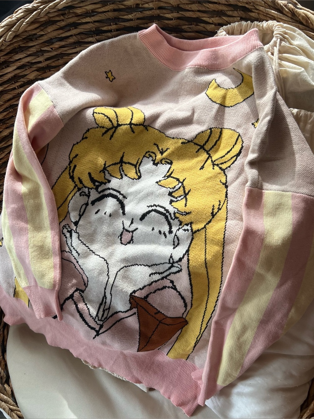 Cute Sailor Moon-Inspired Pink Cartoon Sweater